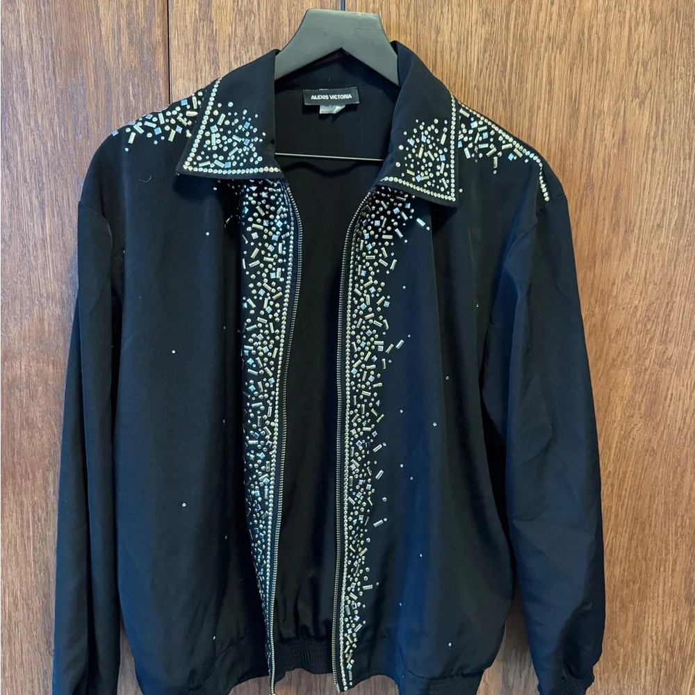 Alexis Victoria Black Beaded Bomber Jacket - Picture 1 of 4